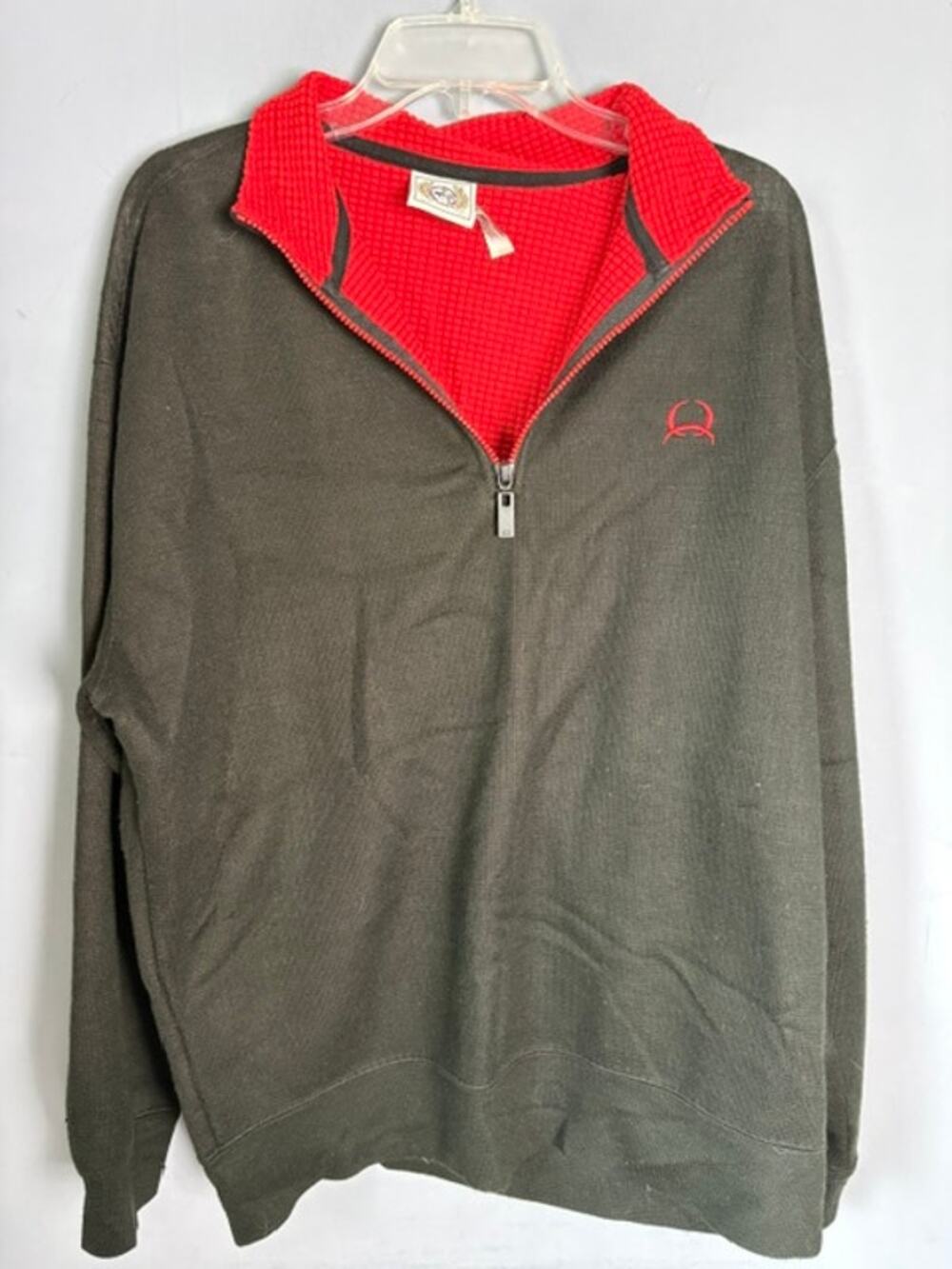 Cinch Mens Black Red Quarter Zip Acrylic Pullover Sweater Size Medium